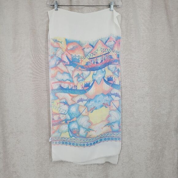 IFASMA Greek Scarf Pastel Abstract Dolphins Vintage - Picture 6 of 9